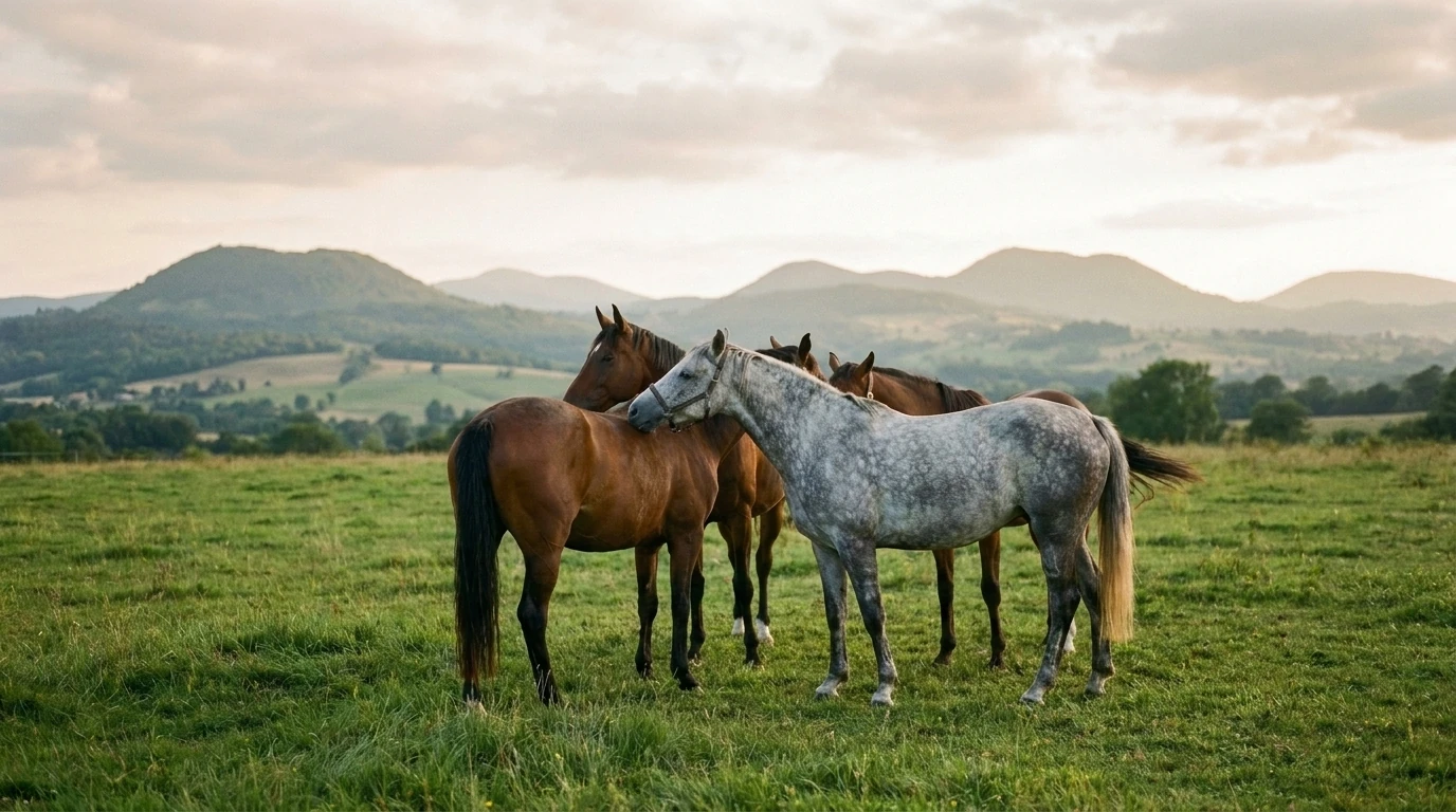 Les chevaux du Pension du Valoubreyre en liberté, Puy-de-Dôme